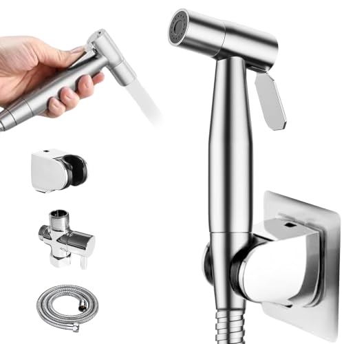 Handheld Bidet Sprayer for Toilet, Adjustable Water Pressure Stainless Steel Jet Spray with Hose & 2 Wall Mounts, Muslim Shower for Bathroom Hygiene, Feminine Wash, Cloth Diaper, Baby Wash, Leak-Proof