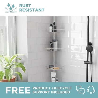 Zenna Home Tension Pole Shower Caddy, Adjustable Corner Shower Storage System with 4 Baskets and Built in Towel Bar, Rust-Resistant Bathroom Organization Solution, 60 to 97 Inch, Chrome