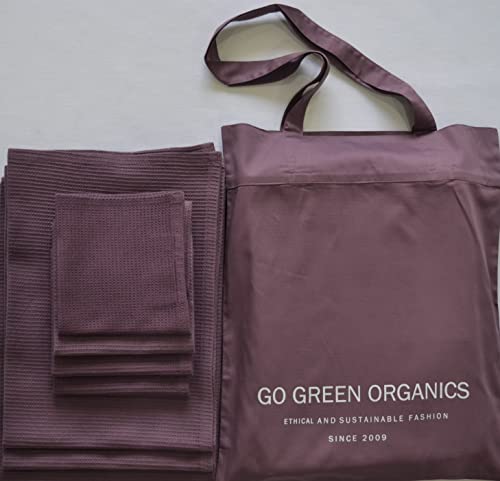 Bath Towel Set Waffle Organic Cotton GOTS Certified Burgundy Super ABSORBANT & Quick Dry NO SOFTENERS Environment Friendly 1xBATH 58x30.5, 2xHAND 29x20, 4xFACE 12x12INCH - color: Burgundy