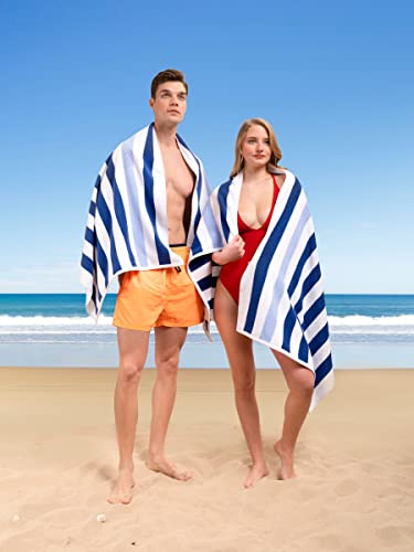 American Soft Linen Cabana Striped Beach Towels, 30x60 inch 4 Piece Oversize Pool Towels, Quick Drying Sand Free Swim Towels, Navy-Sky Blue - color: Navy Blue-sky Blue
