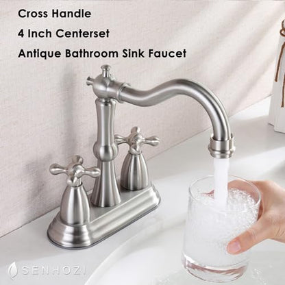 Stainless Steel Centerset Bathroom Faucet with Overflow Pop Up Drain, 3 Hole, Brushed Nickel - color: Brushed Nickel