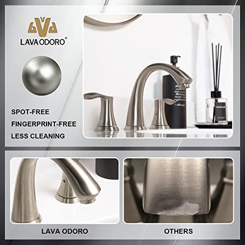 Bathroom Faucet for Sink 3 Hole, Brushed Nickel, BF405-BN | 8 inch Widespread Bathroom Faucet 2 Handle Bathroom Sink Faucet for Vanity with Drain Assembly Supply line, Brushed Nickel - color: Brushed Nickel