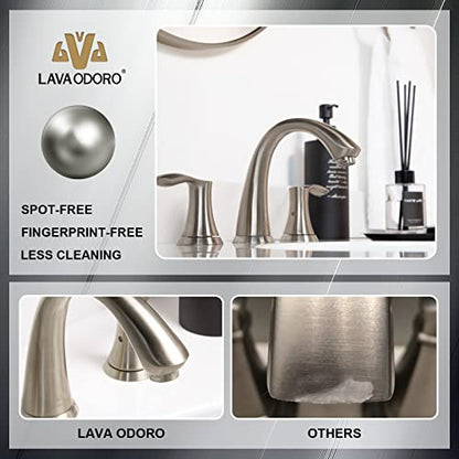 Bathroom Faucet for Sink 3 Hole, Brushed Nickel, BF405-BN | 8 inch Widespread Bathroom Faucet 2 Handle Bathroom Sink Faucet for Vanity with Drain Assembly Supply line, Brushed Nickel - color: Brushed Nickel