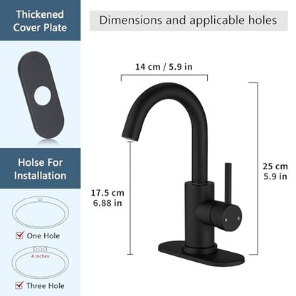 Black Bathroom Faucet 1 Hole,Wet Bar Sink Faucet with Pop-Up Drain,Stainless Steel Single Handle Small Kitchen Faucet with 4 in Deck Plate,360°Swivel Faucet for Farmhouse Vanity Sink Lavatory and RV - color: Black, style: Rotatable