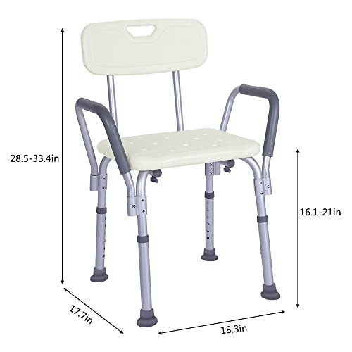 Winado Medical Shower Chair Bath Seat with Padded Armrests & Backrest & Adjustable Legs, Supports up to 450 lbs, Bathtub Safety and Support, White - size: White+Padded Armrests