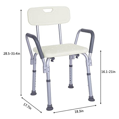 Winado Medical Shower Chair Bath Seat with Padded Armrests & Backrest & Adjustable Legs, Supports up to 450 lbs, Bathtub Safety and Support, White - size: White+Padded Armrests