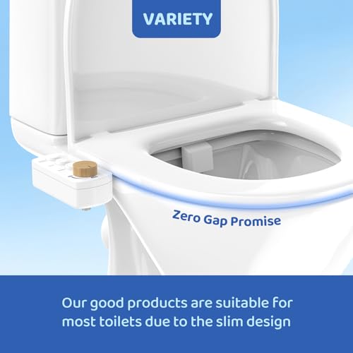 Bidet Attachment for Toilet Seat, Ultra Slim | Easy Control | Adjustable Water Pressure | Non-Electric Self-Cleaning Dual Nozzle | Cold Water Bidet for Frontal & Rear Wash, Bamboo Knob
