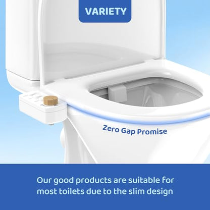 Bidet Attachment for Toilet Seat, Ultra Slim | Easy Control | Adjustable Water Pressure | Non-Electric Self-Cleaning Dual Nozzle | Cold Water Bidet for Frontal & Rear Wash, Bamboo Knob