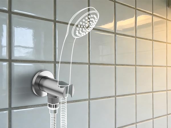 Bathroom Brass Round Wall Mount Water Supply Elbows with On/Off Flow Control Bracket Handheld Shower Head Holder, Brushed Nickel - color: Brushed Nickel