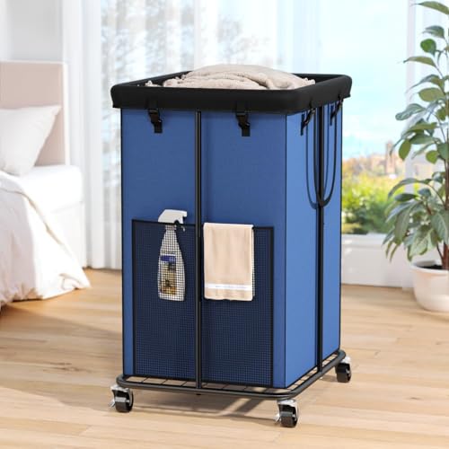 Laundry Hamper with Wheels, 150L Rolling Laundry Basket with Bag & Handles | Sturdy Metal Frame | Removable Bag | Large & Tall Dirty Clothes Hampers for Laundry Room, Bedroom, Dorm, Bathroom-Blue - color: Blue, size: 40GAL