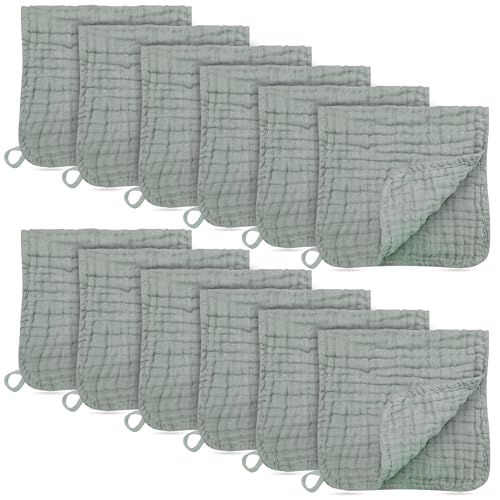 12 Pack Muslin Burp Cloths - Large 20" x 10", Ultra Absorbent 100% Cotton for Baby Drool and Messes - Soft, Gentle Baby Burp Rag for Boys & Girls -Green - color: Green, size: 20x10 Inch (Pack of 12)