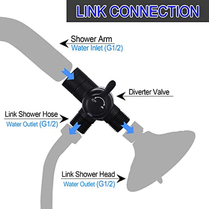 Shower Arm Diverter with Handshower Mount, G1/2 Brass 3 Way Shower Diverter Valve Bathroom Universal Shower System Replacement for Handheld Shower and Fixed Shower Head(Matte Black) - color: Matte Black