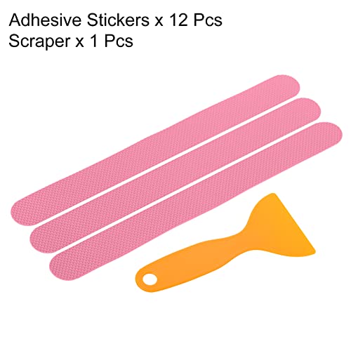PATIKIL Non Slip Bathtub Stickers 8 x 0.8 Inch, 12 Pack Safety Shower Treads Adhesive Decal Square with Scraper for Stairs Tub Shower, Pink - color: Pink, size: 8 x 0.8"