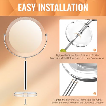 Auxmir 1X/20X Double-Sided Makeup Mirror, 8" Magnifying Mirror | 360°rotation, tweezers, vanity desk table stand travel, stainless steel and ABS construction, 20X magnification - color: 1x/20x-8 Inch