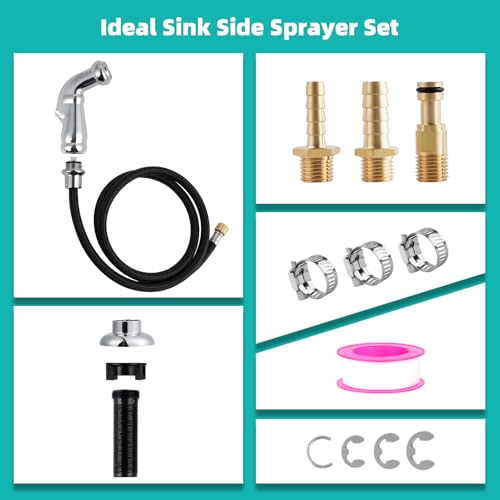 Universal Fit Kitchen Faucet Sprayer Attachment/Hose/Holder Set, Chrome | NSF/ANSI/CAN 372 Certified, With 3 Adapters Compatible with Moen/Delta Faucet Sprayer Replacement, Kitchen Sink Side Head - color: Chrome, style: Sprayer Head/Hose/Holder Set