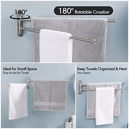 KES 19.5-Inch Bathroom Towel Rack, Swivel Towel Rack 2-Arm, Swing Out Double Towel Bar Wall Mounted, SUS304 Stainless Steel Brushed Finish, A2103S2L50-2 | SUS304 Stainless Steel, Swing-Out Design, 22 Lb Load Capacity, Anti-Drop End Caps, Includes Mounting