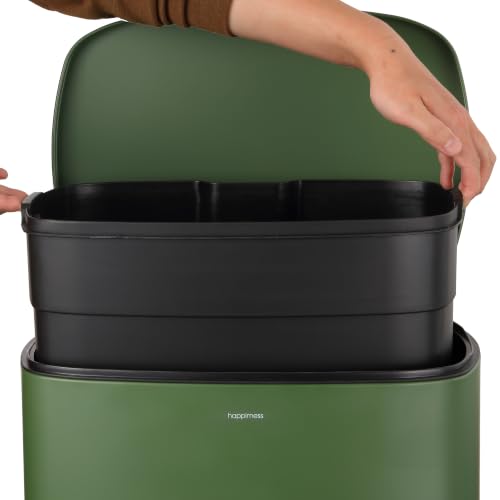 happimess Connor 2-Piece Iron Trash Can, Pine Green | 13.2 And 1.3 Gallons, Rectangular, Soft-Close Lid, Step Pedal, 20 Liners, 26" And 12" Height - color: Pine Green