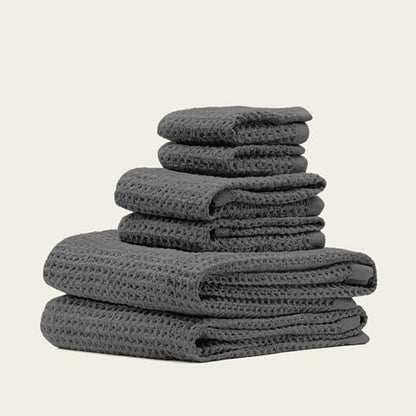 Sedona Waffle Towel Set, 6-Piece 410 GSM 100% Cotton Set Includes 2 Bath Towels, 2 Hand Towels & 2 Washcloths, Quick-Drying (Charcoal) - color: Charcoal, style: Standard Set (Set of 6 with Bath Towels)