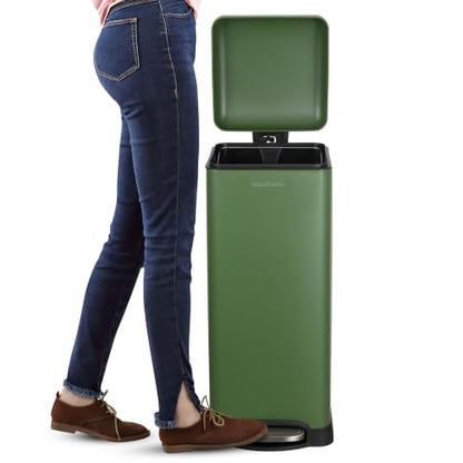 happimess Betty 8 Gal Step Trash Can Soft-Close Lid, Pine Green | Removable Liner, Semi-Rectangular, Steel Pedal, Iron Powder Coated, 27" Height, Non-Skid Base - color: Pine Green