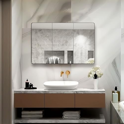Black Bathroom Medicine Cabinet with Round Corner Framed Door, 40 x 25.5 inch, Recessed or Surface Mount, with Adjustable Glass Shelves - size: 40 x 25.5 inch