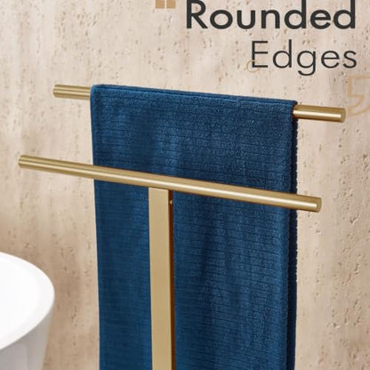 KOKOSIRI Standing Towel Rack for Bathroom Floor 2-Tier Towel Holder Free Stand with Heavy Marble Base Thicken Steady Champagne Bronze Stainless Steel THS0005-CPG - color: Champagne Bronze