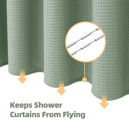 LaCyan Waterproof Waffle Shower Curtain, 258GSM Heavy Duty 3 Piece Set with Clear Liner and 6 Stainless Steel Hooks, Polyester Fabric Shower Curtains for Bathroom, Machine Washable, 72x72 Inch, Green - color: Green, size: 72"W x 72"L (Pack of 1)