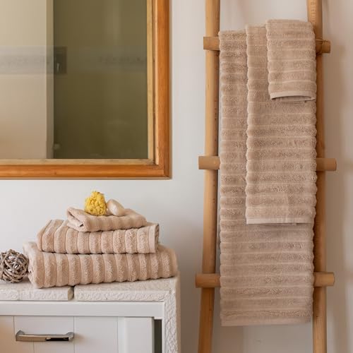 Classic Turkish Towels CTT Luxury 6 Piece Towel Set, 100% Turkish Cotton, Quick Drying, Highly Absorbent & Comfy, Includes 2 Bath Towels, 2 Hand Towels & 2 Washcloths | (Almond Beige) - color: Almond Beige, size: 6-Piece Towel Set