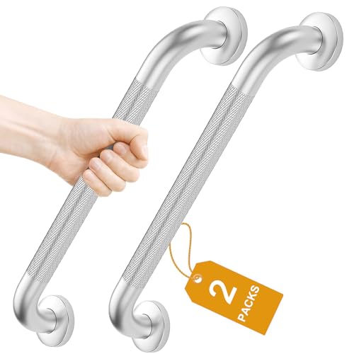 FANHAO 2 Pack Shower Grab Bar, 16 Inch Stainless Steel Bathroom Grab Bar with Anti-Slip Knurled Grip, Heavy Duty Shower Handle Bath Handle, Safety Bars for Elderly or Handicapped (Brushed) - color: Brushed