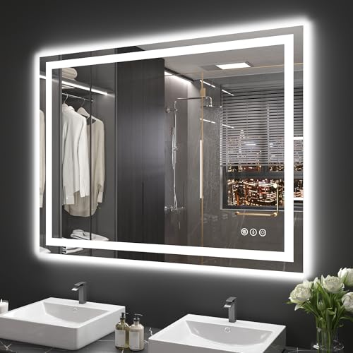 Snowdool 40 x 32 in LED Bathroom Mirror, Front and Backlit, Anti-Fog | Front and Backlit, 3 Color Temperatures, Anti-Fog, Tempered Glass - size: 40"L x 40"W