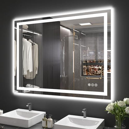 Snowdool 40 x 32 in LED Bathroom Mirror, Front and Backlit, Anti-Fog | Front and Backlit, 3 Color Temperatures, Anti-Fog, Tempered Glass - size: 40"L x 40"W