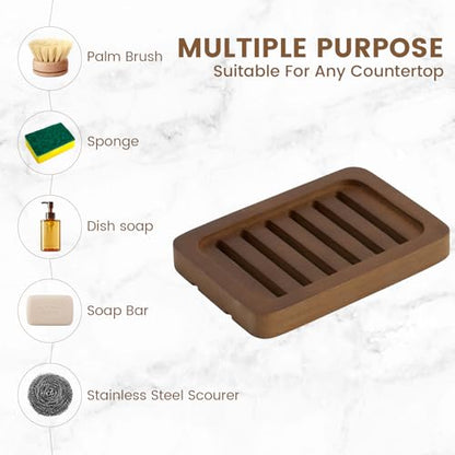 2PCS Self Draining Soap Holders, Rustic Slotted Bamboo Dish Tray, Easy Cleaning Wooden Soap Dish for Shower, Bathroom, Kitchen Sponges, Bath Tub, Packed in A Case (Walnut Style) - color: Dark Brown