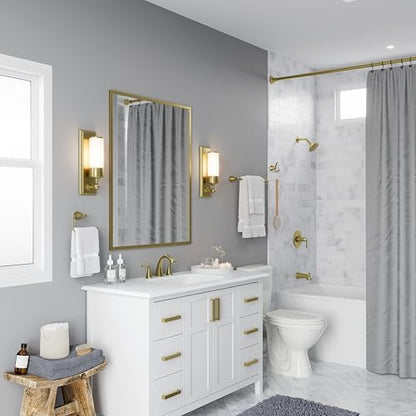 Pfister Willa Bathroom Sink Faucet 8 in Widespread 3 Hole Double Handle Brushed Gold Finish NSF Certified Push & Seal Drain TiteSeal Technology Vanity Faucet LF049MALBG - color: Brushed Gold, size: 1 Pack