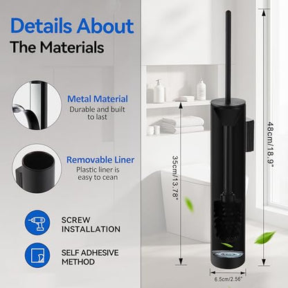 Wall Mounted Matte BlackToilet Brush with Holder,Durable Cleaning Toilet Bowl Brushes with Holders - color: Matte Black