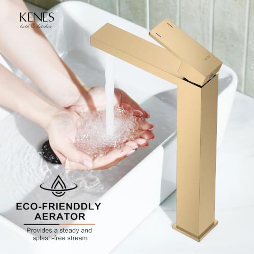 Champagne Bronze Vessel Sink Faucet 1 Handle, Tall Bathroom Faucet | Vessel Bowl Faucet with Pop Up Drain & Supply Lines, Lead-Free cUPC & NSF Certified, 1 Hole Faucet for Vanity RV Restroom - color: Champagne Bronze, size: Tall