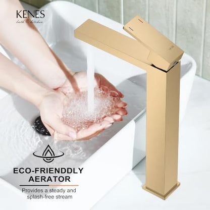 Champagne Bronze Vessel Sink Faucet 1 Handle, Tall Bathroom Faucet | Vessel Bowl Faucet with Pop Up Drain & Supply Lines, Lead-Free cUPC & NSF Certified, 1 Hole Faucet for Vanity RV Restroom - color: Champagne Bronze, size: Tall