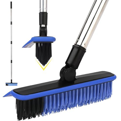 Grout Cleaner Brush with Long Handle, V-Shaped Floor Scrub Brush Swivel Grout Brush Stiff Bristle Floor Grout Scrubber for Bathroom, Tile Line, Crevice, Kitchen, Wall, Deck, Garage (Blue) - color: Blue