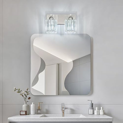 Modern Vanity Light 2-Lights Brushed Nickel Vanity Light Crystal Bathroom Wall Light Bathroom Light Fixtures - color: Nickel Straight, size: 2-light