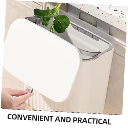 Hanging Kitchen Trash Can with Lid Wall-Mounted Waste Bucket Plastic Hook Holder Small Garbage Bin for Cabinet Door Bathroom and Rv Use