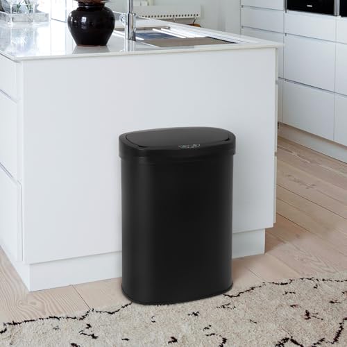 PayLessHere | 13 Gallon Stainless Steel Trash Can | Black | Automatic Touchless Lid with Motion Sensor | Kitchen Garbage Can with Waterproof Design | for Home, Office, Bathroom | Pack of 1 - color: Black Stainless Steel
