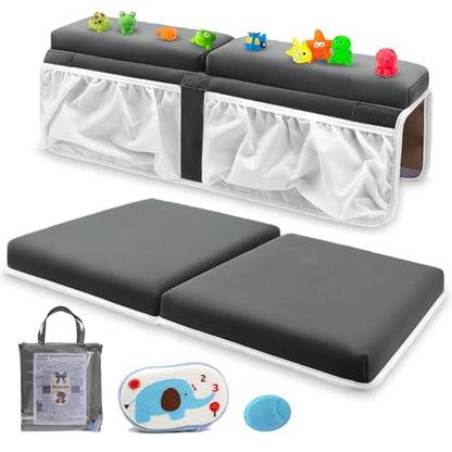 Bath Kneeler and Elbow Rest Set Baby Bath Kneeling Pad, Thick Non-Slip Bathing Kneeling Mat Cushion Quick Drying Bathtub Knee Saver with Arm Support and Pockets for Bathroom Bathing Time Comfort - color: Dark Grey