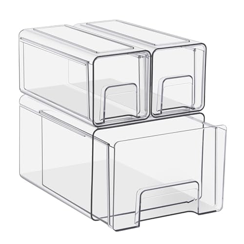 Sorbus 1 Large & 2 Small Clear Stackable Storage Drawers, Plastic Organizer Bins with Handles, Pull-Out Stackable Drawers for Bathroom Closet, Medicine, Cabinet, Pantry Storage, Baby Bottle Organizer - size: 1 Large + 2 Small