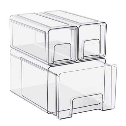 Sorbus 1 Large & 2 Small Clear Stackable Storage Drawers, Plastic Organizer Bins with Handles, Pull-Out Stackable Drawers for Bathroom Closet, Medicine, Cabinet, Pantry Storage, Baby Bottle Organizer - size: 1 Large + 2 Small
