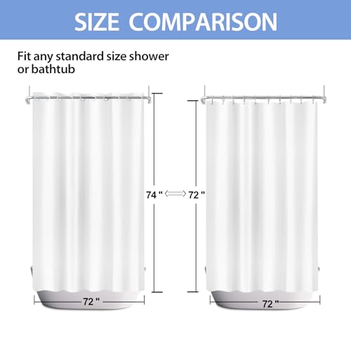 No Hook White Shower Curtain Liner PEVA Plastic Waterproof Heavy Duty Bathroom Curtain Hook Free Shower Liner 72x74 Inches | PEVA Plastic Vinyl Waterproof Heavy Duty Bathroom Curtain Hook Free Shower Liner with bottom Magents - color: White, size: 72"W x