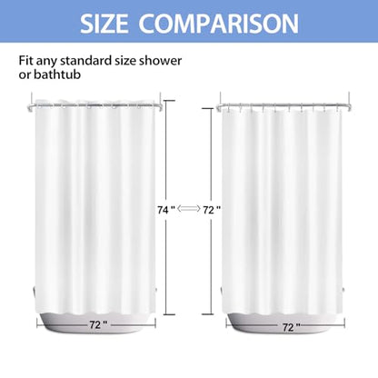 No Hook White Shower Curtain Liner PEVA Plastic Waterproof Heavy Duty Bathroom Curtain Hook Free Shower Liner 72x74 Inches | PEVA Plastic Vinyl Waterproof Heavy Duty Bathroom Curtain Hook Free Shower Liner with bottom Magents - color: White, size: 72"W x