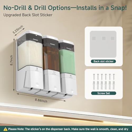 Shampoo and Conditioner Dispenser 3 Chamber 17oz No Drill Shower Soap Dispenser Wall Mounted Shampoo Conditioner Body Wash Refillable Bathroom Shower Dispenser (White+Smoke Gray 3 Chamber) - color: White-smoke Gray-3