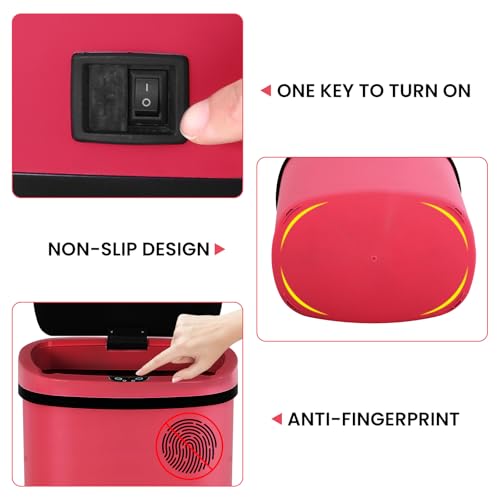 13 Gallon Trash Can | 50L Sensor Automatic Kitchen Trash Can with Lid | Touchless Garbage Bin Odor-Control for Kitchen, Office, Bedroom, Living Room (1 Pack, Red) - color: Red
