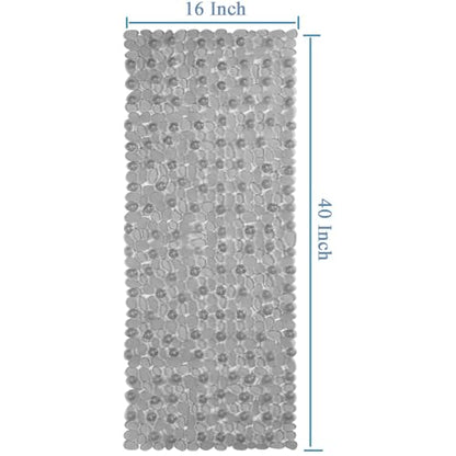 Webos Bath Shower Mat Non Slip: Extra Large Pebble Bathtub mat for Families, Anti Slip Shower Matt with Drain Holes Suction Cups Tub Mat - 16 X 40 Inch Clear Grey - color: Pebble Clear Grey