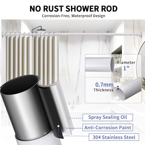 ZYRW Shower Curtain Rod 36-84 Inches (3-7ft) Non Rust Adjustable White Shower Rod Spring Tension Non Slip No Drilling Stainless Steel Shower Rods for Bathroom Window - color: White, size: 36"-84"