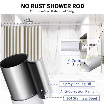 ZYRW Shower Curtain Rod 36-84 Inches (3-7ft) Non Rust Adjustable White Shower Rod Spring Tension Non Slip No Drilling Stainless Steel Shower Rods for Bathroom Window - color: White, size: 36"-84"