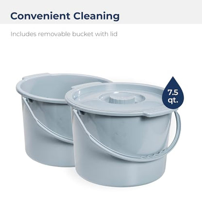 Drive Medical Folding Steel Bedside Commode Chair, 3-in-1, Gray | Folding Steel Bedside Commode Chair Offers 3-in-1 Portable Toilet Design with 7.5 Qt Bucket and 350 Lb Capacity
